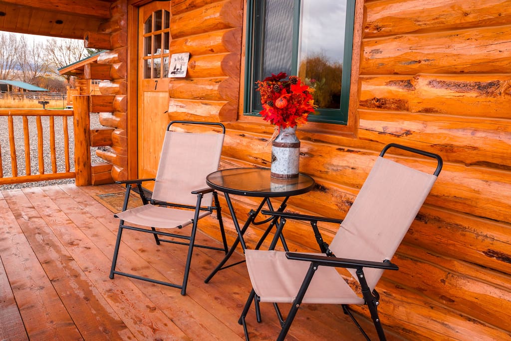Relax, enjoy a glass of wine and enjoy a spectacular view of the Beaverhead Mountains from the comfort of your 6 foot deck and patio furniture.