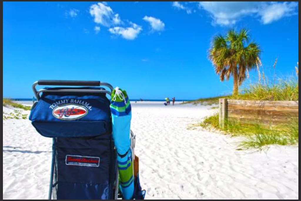 Only a couple hundred meters from the unit door. Beach buggy, chairs and umbrella included!