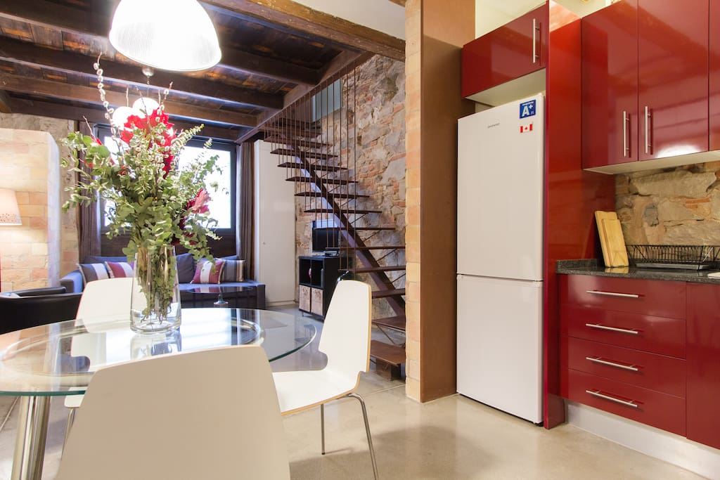 Open kitchen and living area