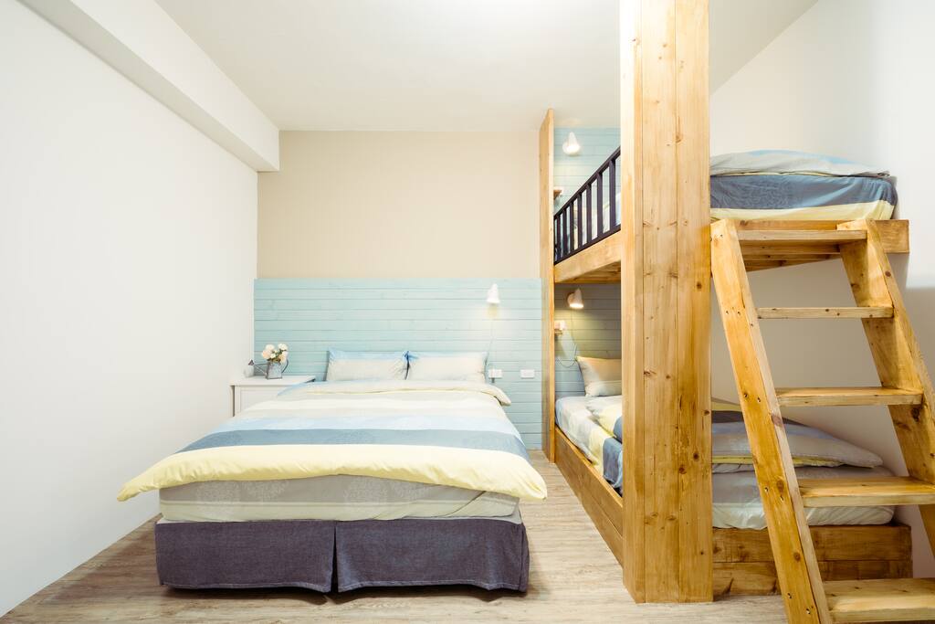 Private room with own bathroom(one double bed + two single bed).