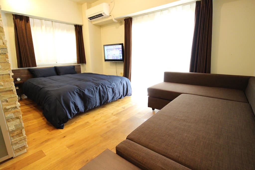 Queen size bed and sofa