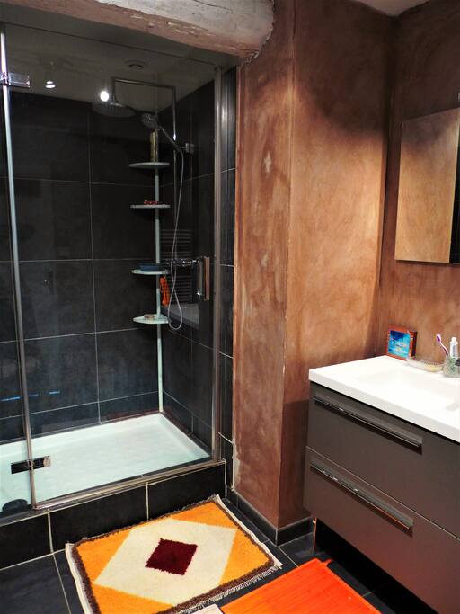 la SDB se trouve juste en face de la chambre et les WC dans le couloir..