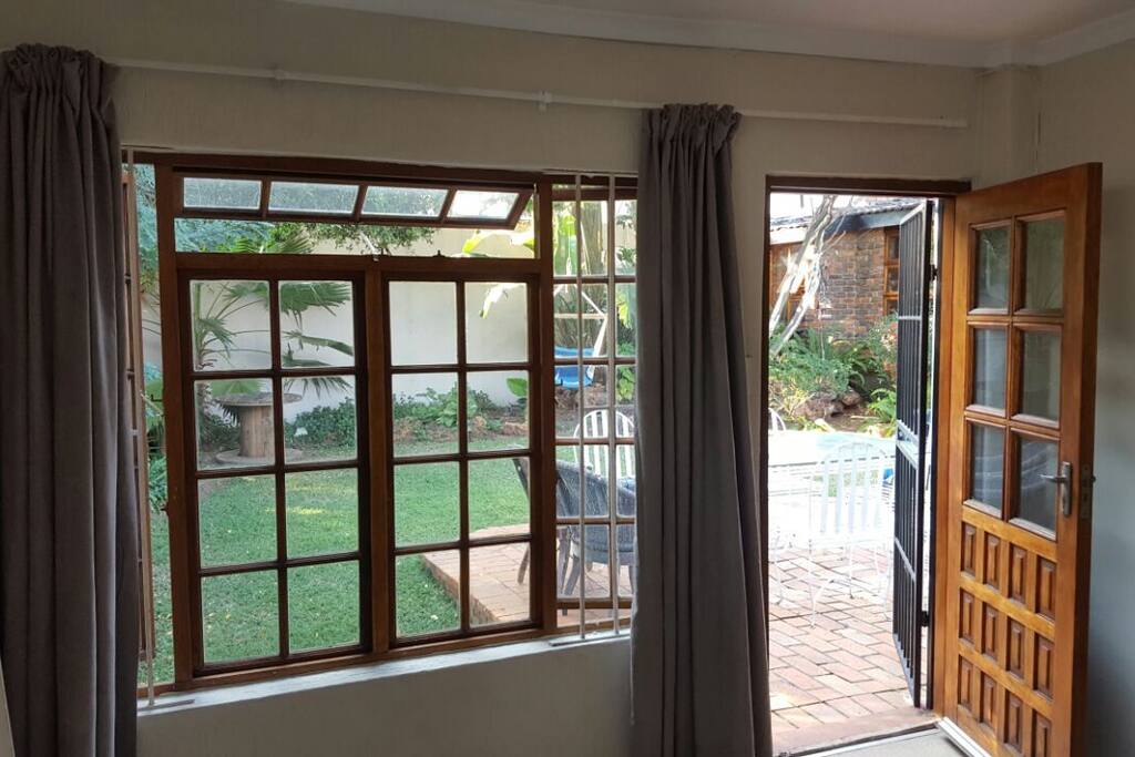 The view from the bedroom into the garden