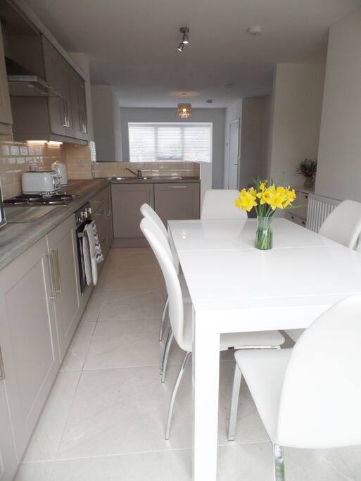 Kitchen leading into living space