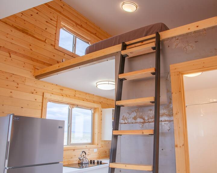 Ladder to lofted bedroom area.