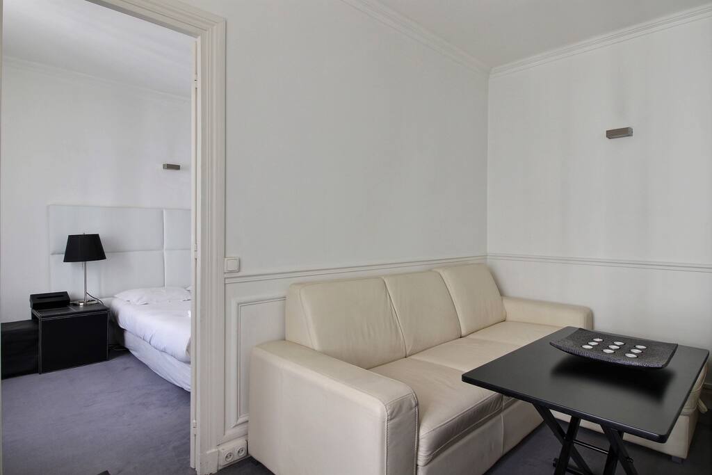 Living room with large sofa bed
