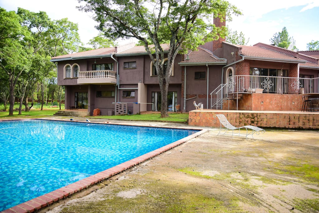 North view of the villa. The paving around the pool is being refurbished.
