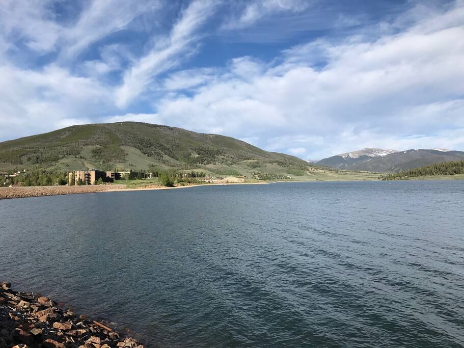 View of the condo from across the lake