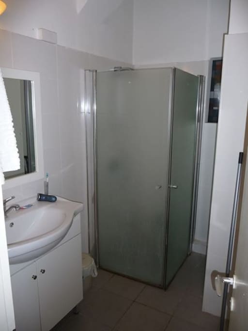Shower, sink and lots of storage space