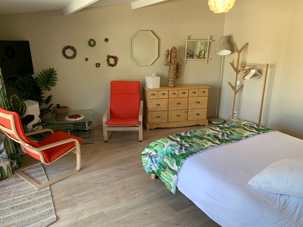 Chumba cha kulala na sehemu ya televisheni