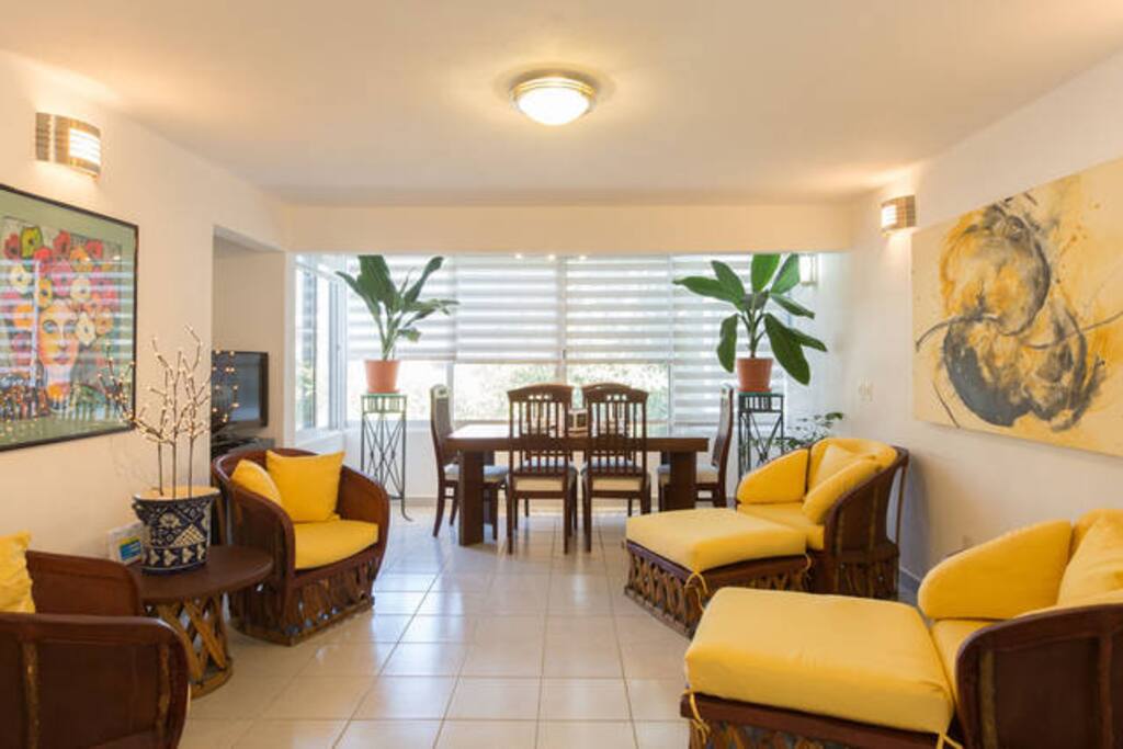Living & Dining area decorated in a relaxing mexican beach style