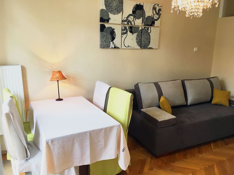 Dining room with a couch