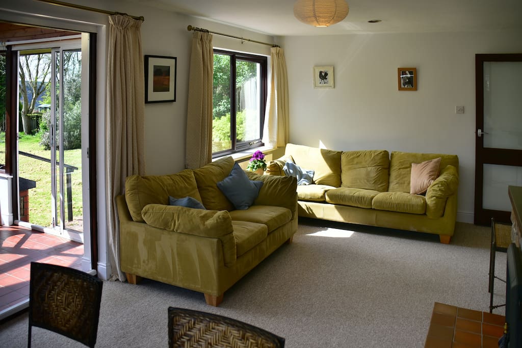 Comfy sofas in the spacious living room.