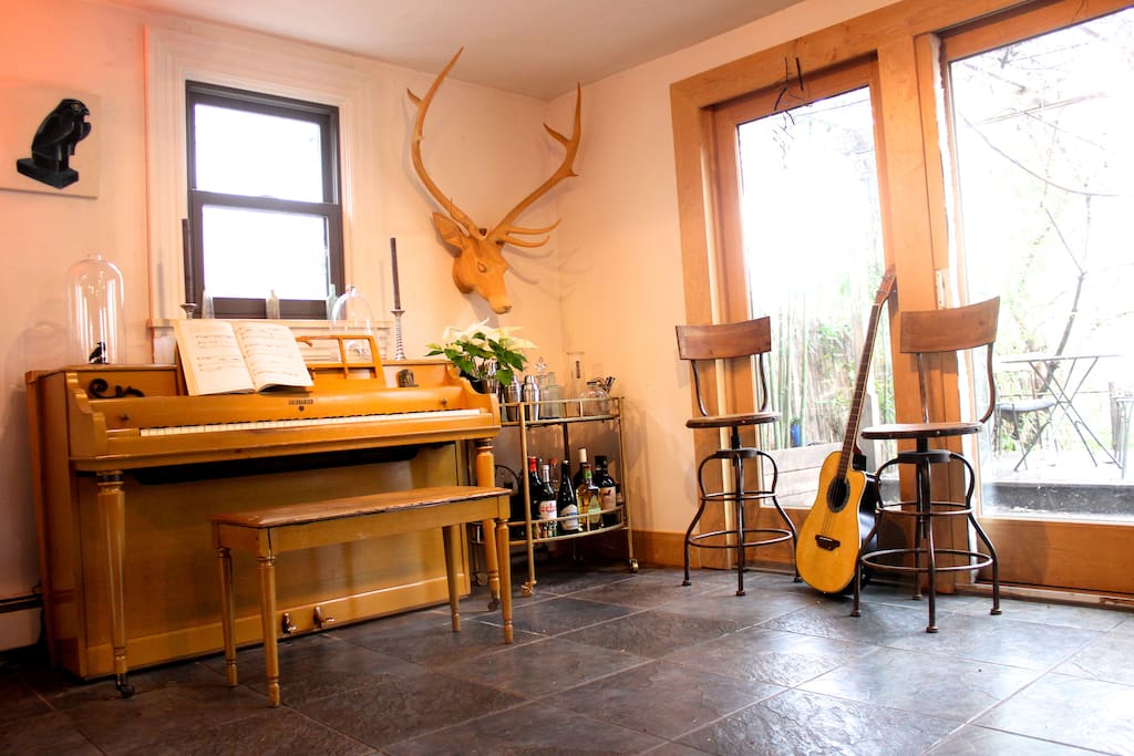 Music room, in the kitchen with a garden view.