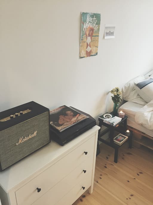 Music = essential and yes, you are more than welcome to use my speaker