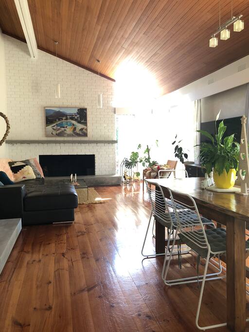 Dining/family room with fireplace