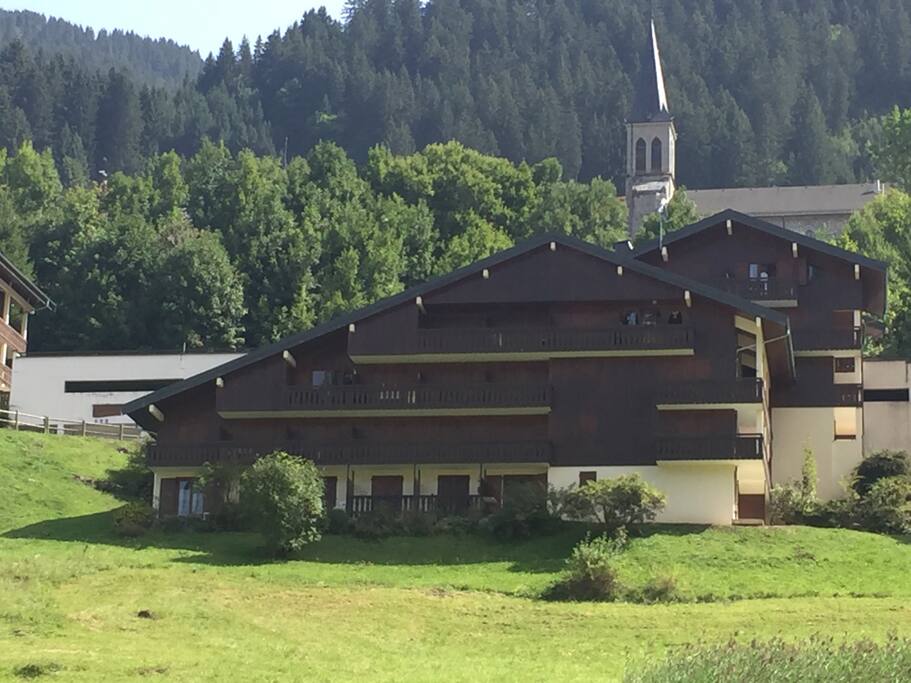The main chalet. Apartment is on ground floor to the right of the tree (now pruned to half this size)