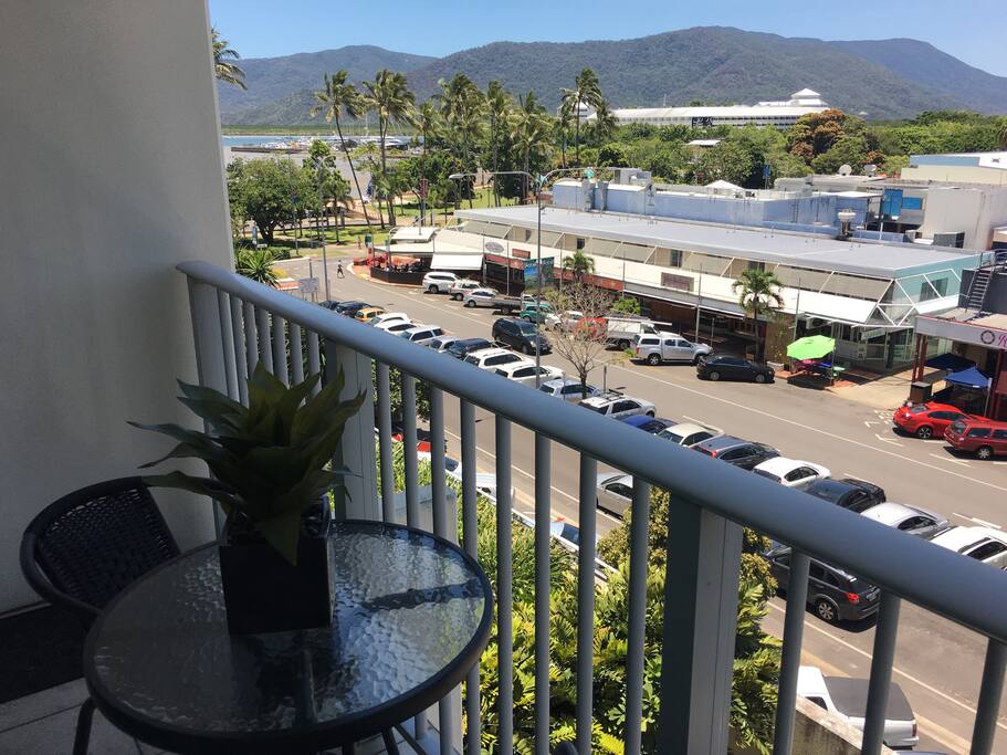 Private balcony with ocean, mountain & city views from your 5th floor Studio Room balcony. Ocean views are from your private balcony to the left.
