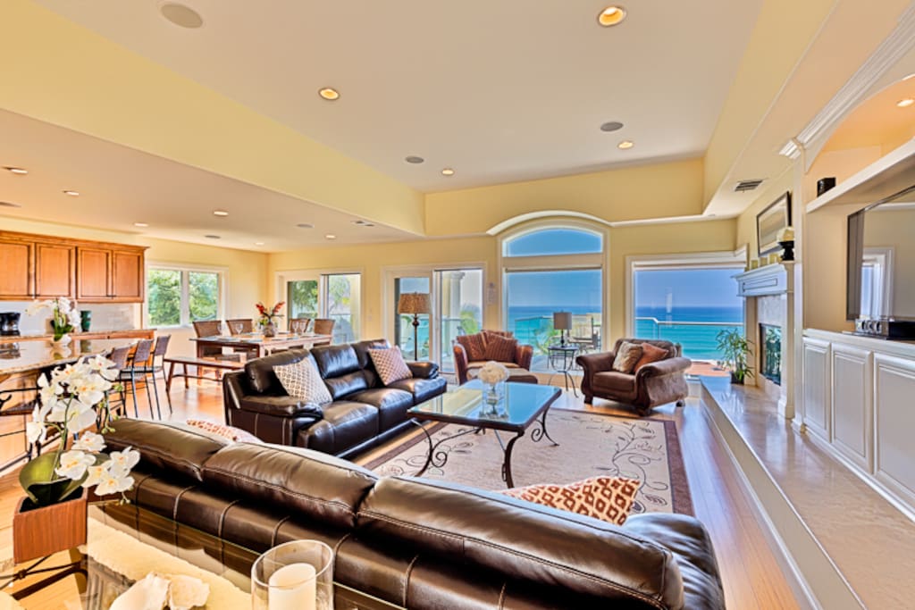 The living room upstairs with views that will stop you in your tracks!