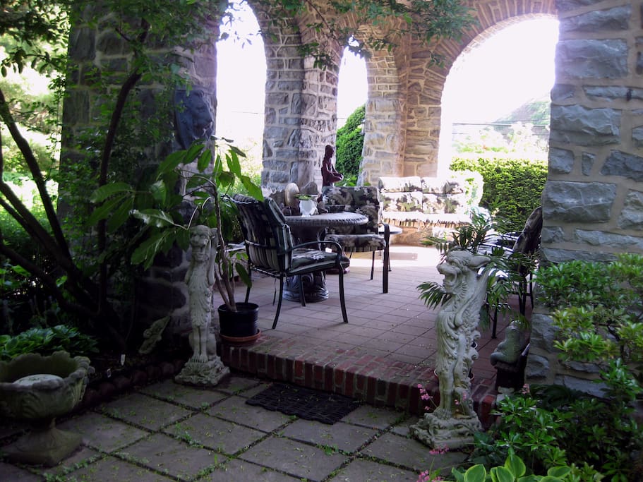 Lovely arched stone porch.