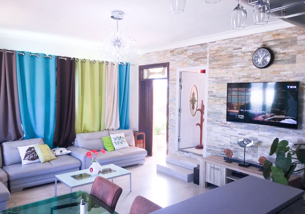 A cross section of living room with TV and entertainment