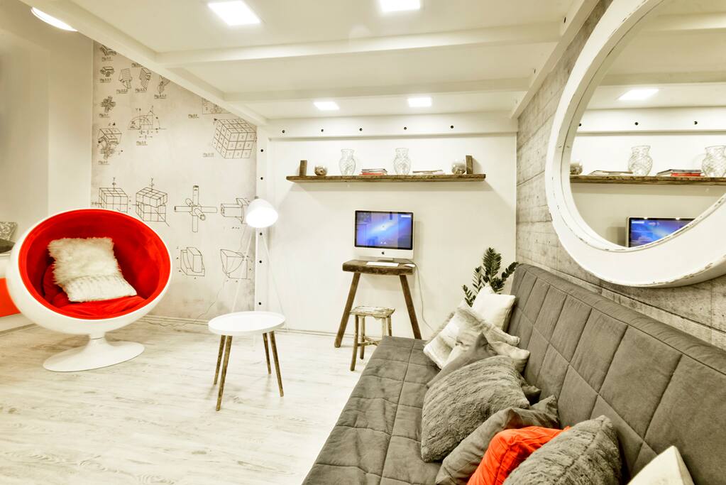 Kazinczy loft design - living area