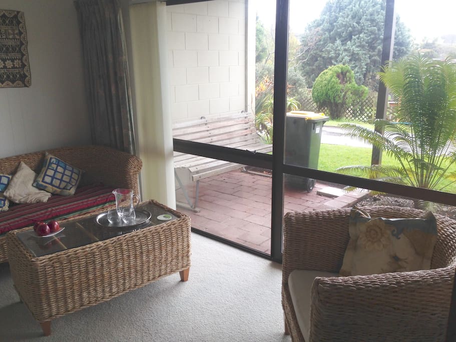 Doors open to garden and view