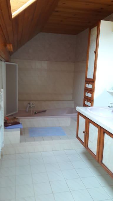 Grande salle de bain baignoire et douche