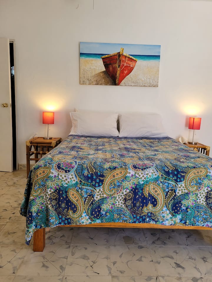 Queen sized bed in the air conditioned Casita.