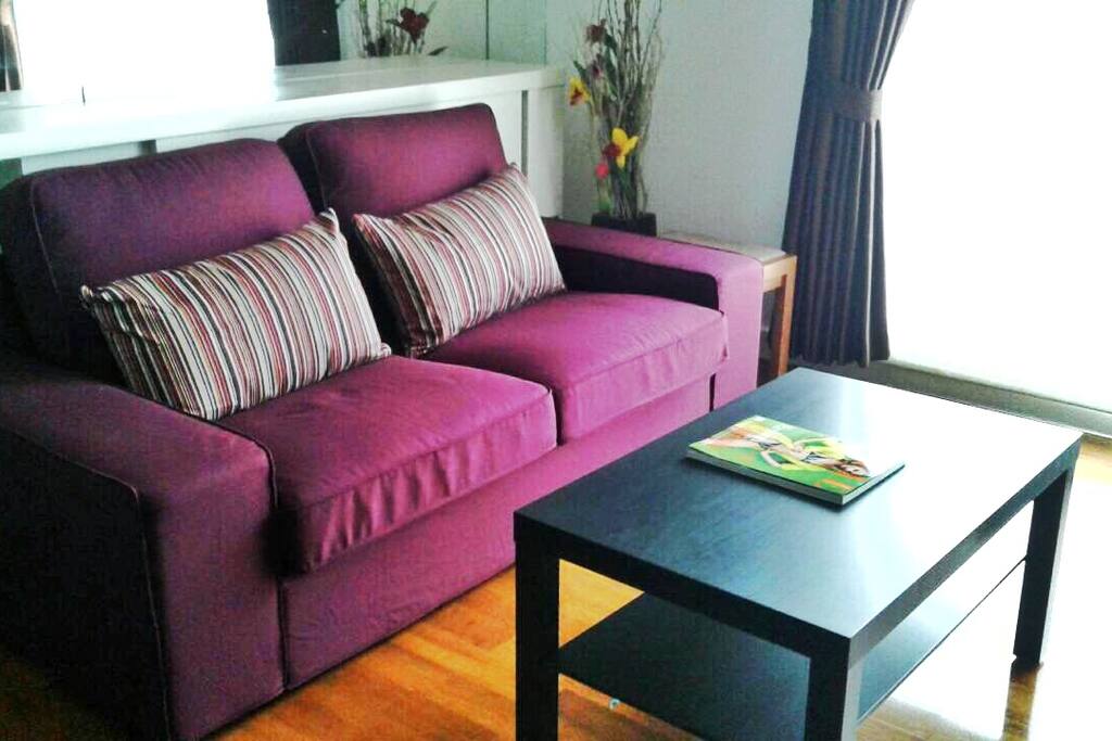 Living Room with nice comfy colorful sofa