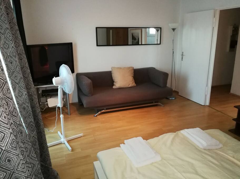 The bedroom facing the sofa which can suit another 2 extra guests.