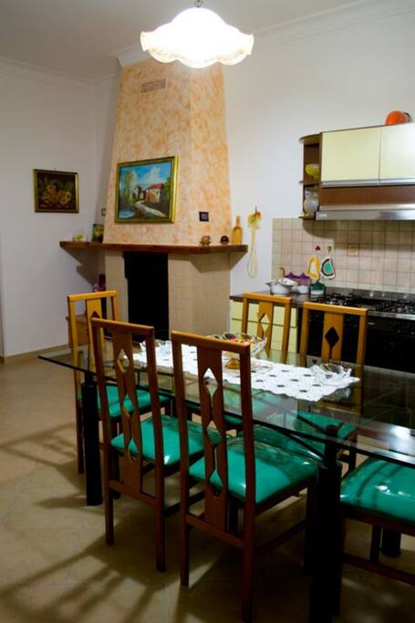 Kitchen with fireplace