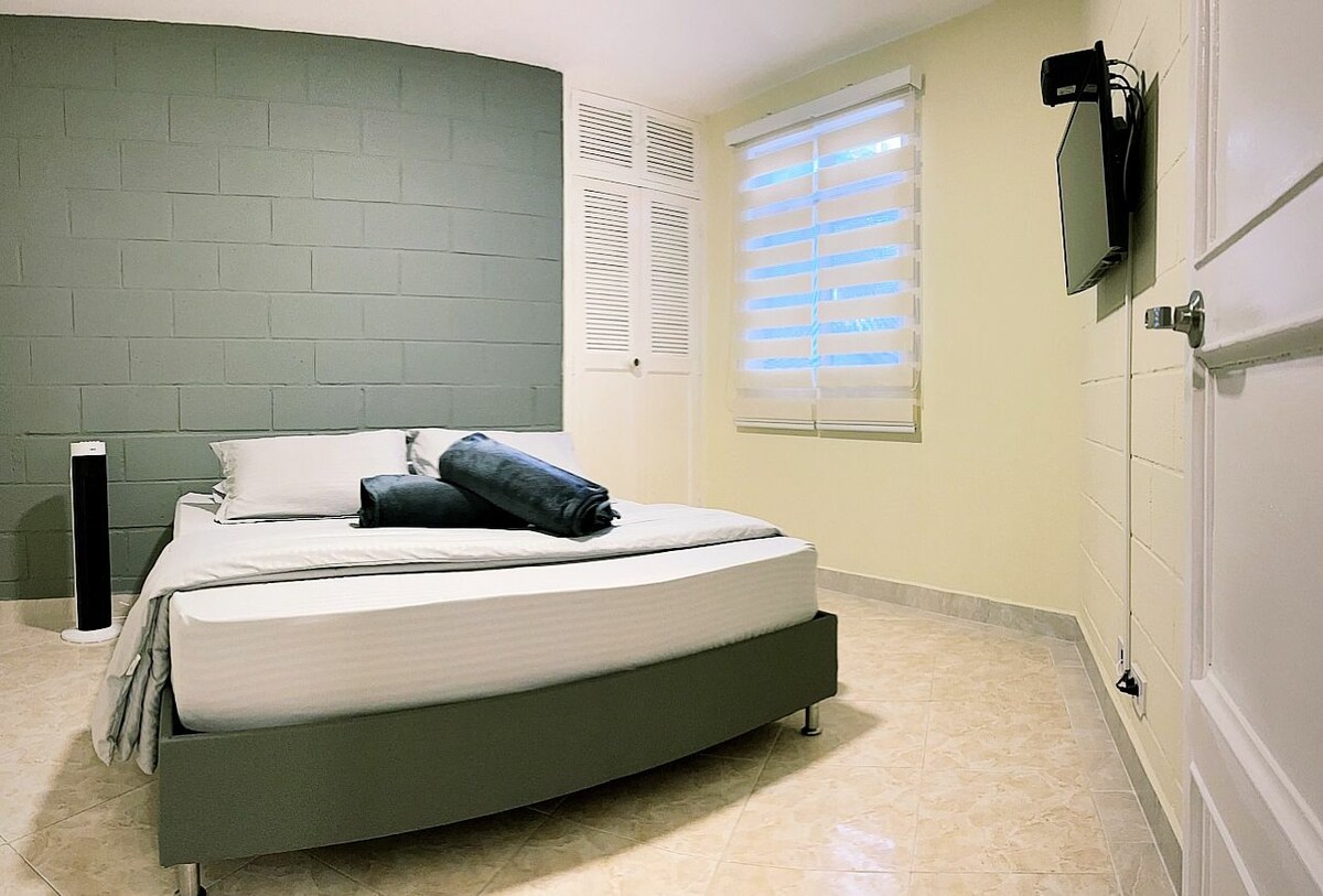 Kamer (1). Met bed voor 2 personen type Queen 1.60m x 1.90m + 2 kast + tv.