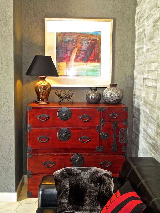Touches of art and antique furniture.