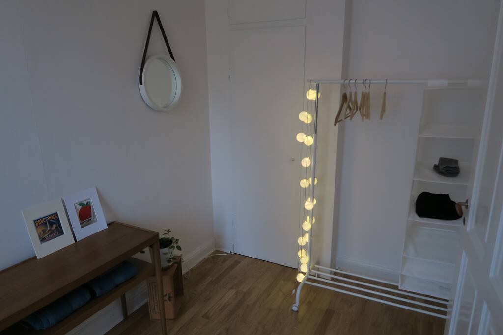 Open clothes storage.