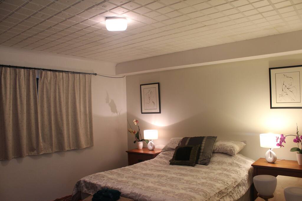 Intimate space with tasteful but muted decor.