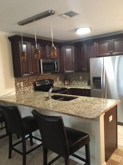 State of the art kitchen and bar area