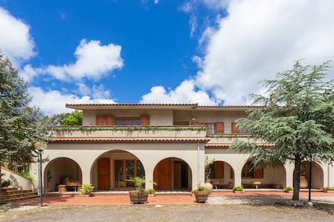 The porch of the hillside villa