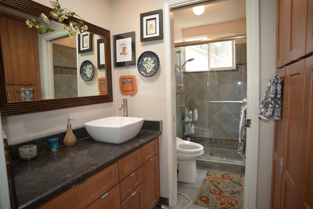 Private bathroom with walk-in shower. Bidet with hot water and heated seat.