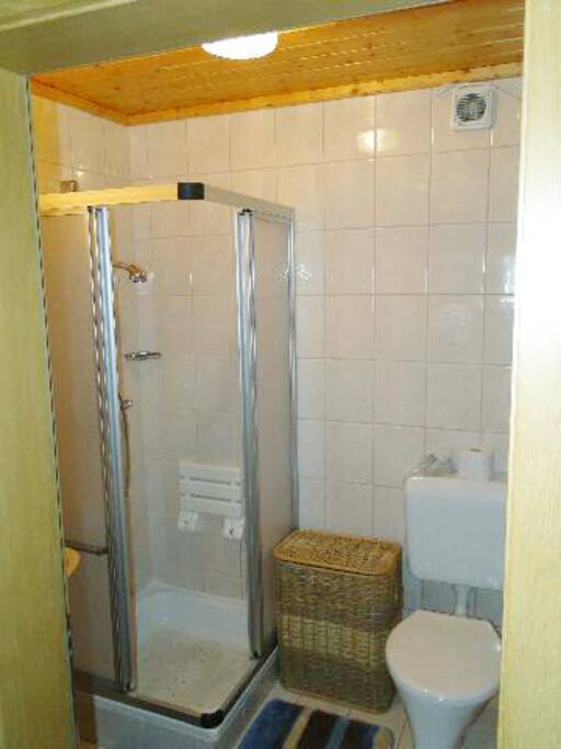 Badezimmer mit Dusche und Toilette