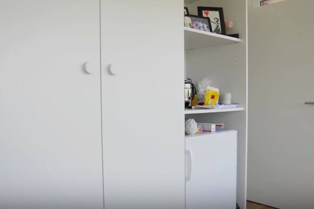 a refrigerator in the room