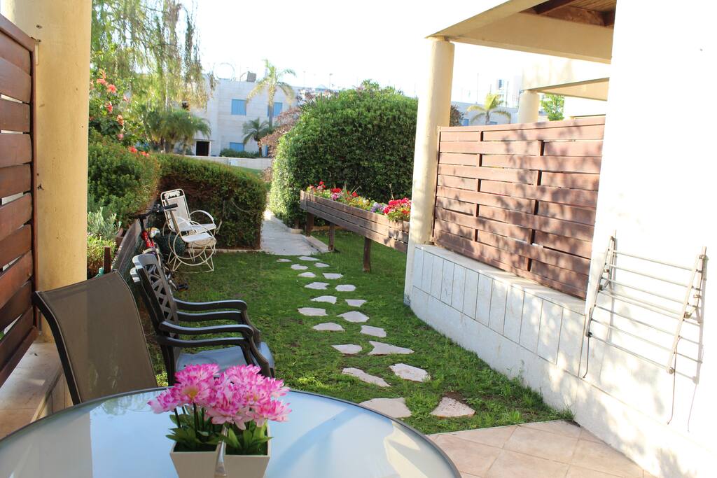 The garden area of the apartment