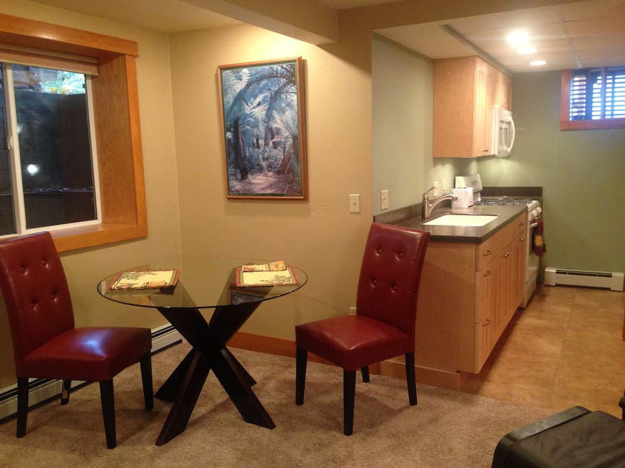 Dining table and kitchen