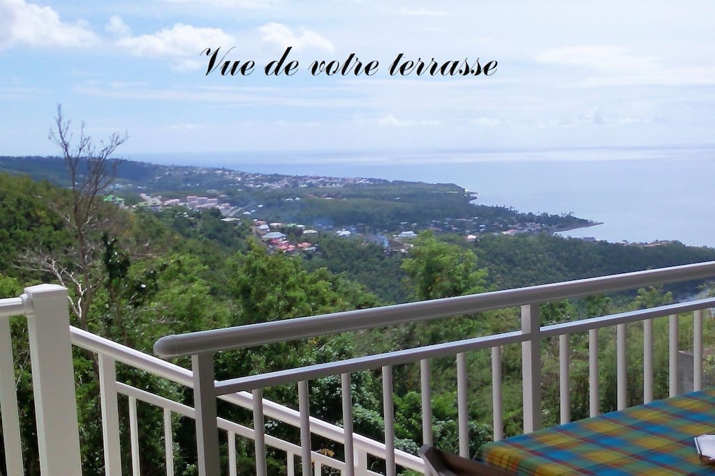 Vue de votre terrasse entre mer des Caraïbes et forêt tropicale