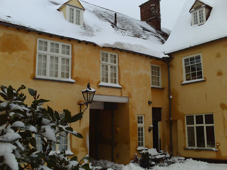 View of courtyard from my front door in winter