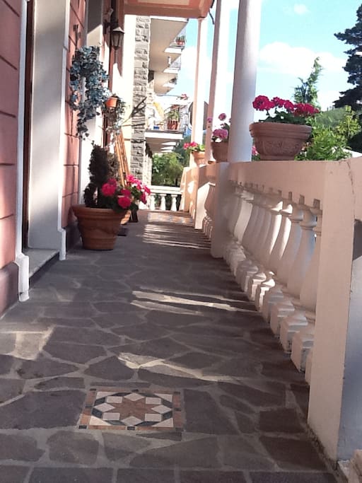 This terrace overlooks the courtyard and is a nice place to read a book or people watch.