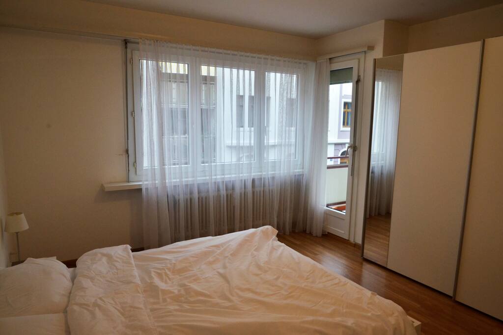 Bedroom with balcony and closet