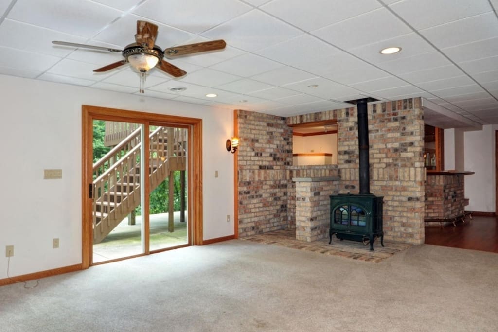 Walk-out basement with woodburner