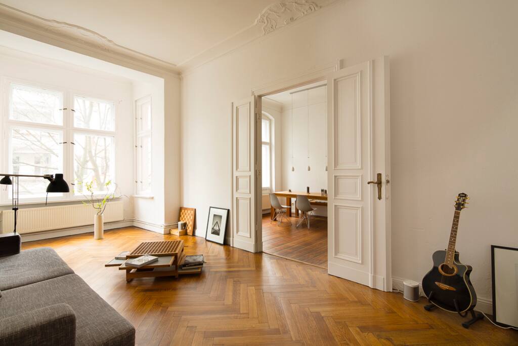 Living room, view to dining room