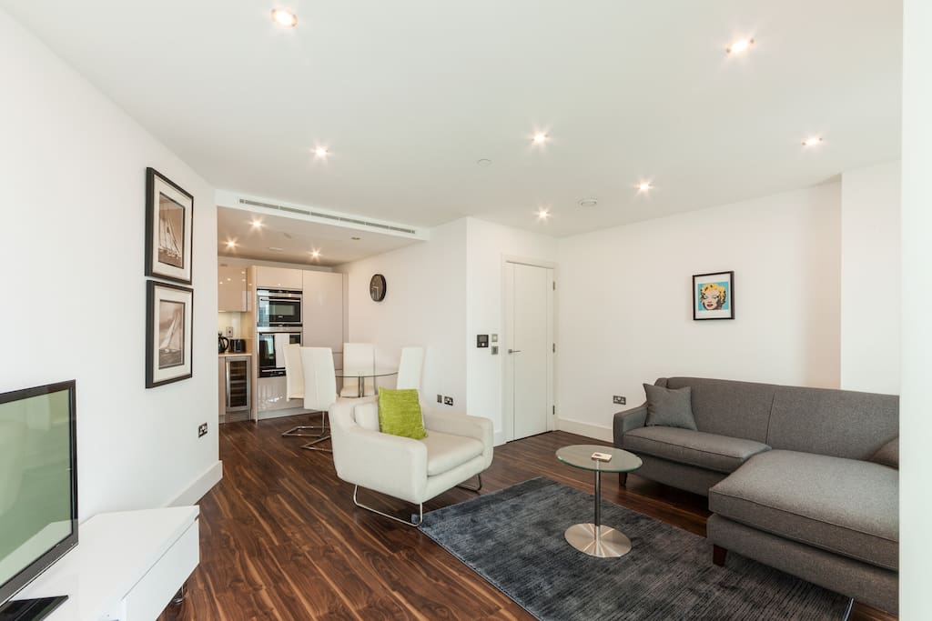 High ceilings and contemporary decor.